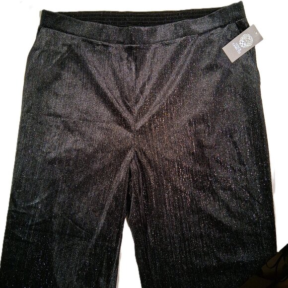 VINCE CAMUTO PANTS  2X  Black Gold Metallic  Velvet  Pull-On Dressy  Pockets NEW - Picture 1 of 9